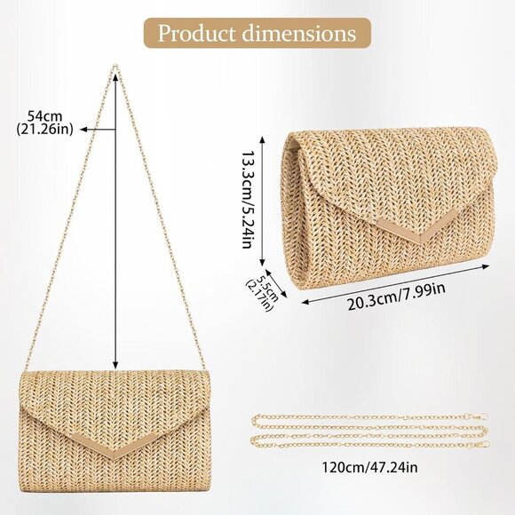 Women Straw Purse Woven Beach Clutch Crossbody Evening Handbag - Picture 4 of 7